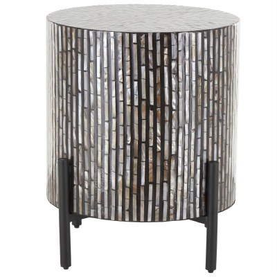 18" Round Black Stripe Mother of Pearl With Black Legs End Table