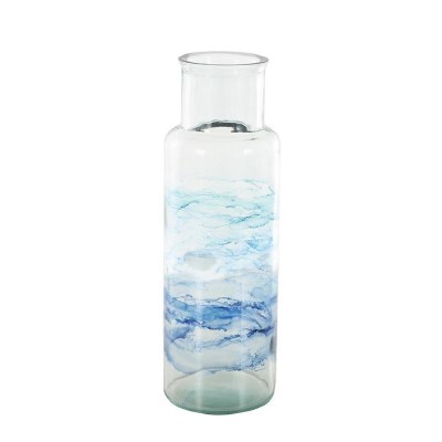 18" Clear and Blue Glass Ombre Vase