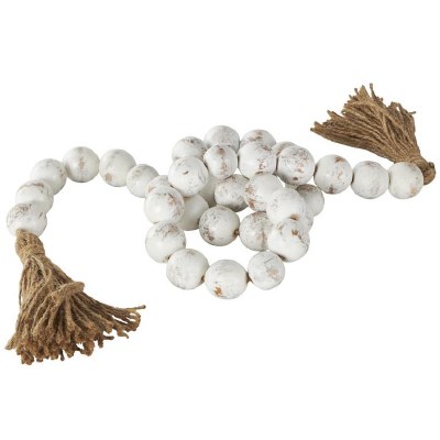 76" Distressed White 2" Wood Beads Table Garland