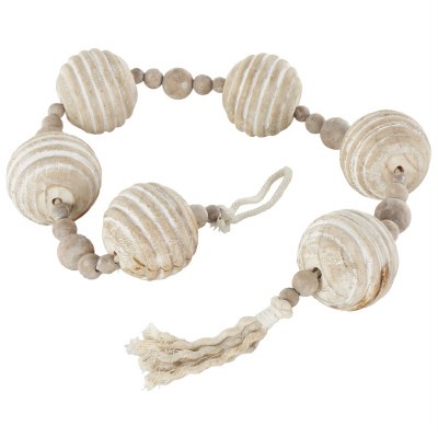 45" Whitewash 3" Round Ribbed Wood Bead Table Garland