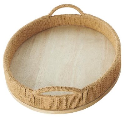 13" x 21" Natural Rope and Wood Oval Tray