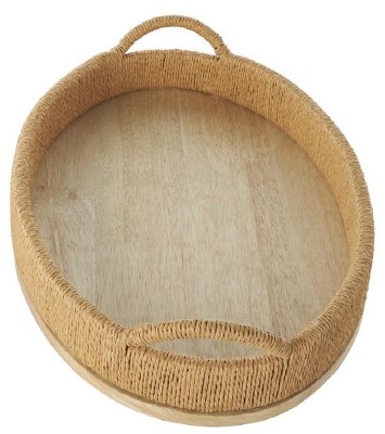 11" x 19" Natural Rope and Wood Oval Tray