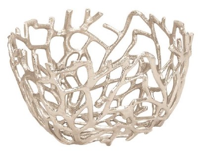 11" Round Silver Metal Coral Bowl
