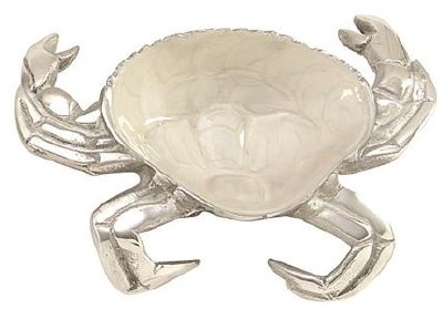 8" White and Silver Metal Crab Bowl