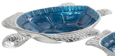 10" Blue and Silver Metal Sea Turtle Bowl