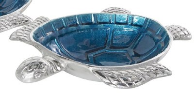8" Blue and Silver Metal Sea Turtle Bowl