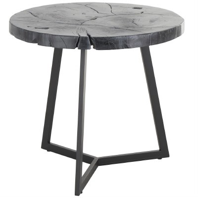 24" Round Black Teak Top and Metal Legs End Table