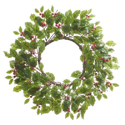 6" Opening Faux Holly Candle Ring