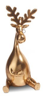 11" Gold Polyresin Moose Wearing Glasses Sitting With the Hoof Up