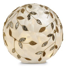 8" LED Silver and Gold Leaves Frost Glass Orb
