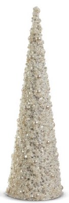 17" White Faux Pearls Cone Tree