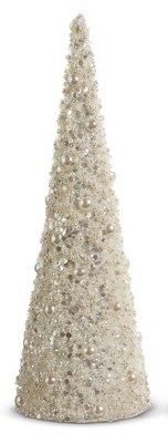 15" White Faux Pearls Cone Tree