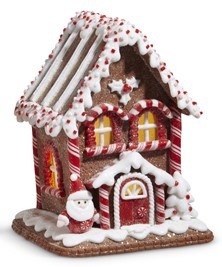 7" LED Gingerbread House With Santa Out Front