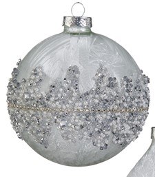 4" Silver and Gray Beads Glass Ball Ornament