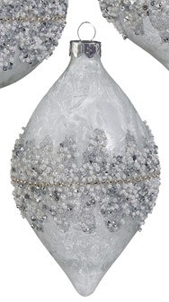6" Silver and Gray Beads Glass Diamond Ornament