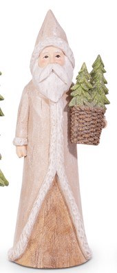 11" Beige Polyresin Santa Holding a Basket Figurine