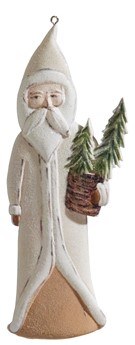 6" Beige and White Santa Holding a Basket Ornament