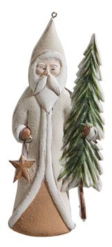 6" Beige and White Santa Holding a Star Ornament