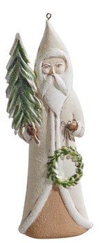 6" Beige and White Santa Holding a Wreath Ornament