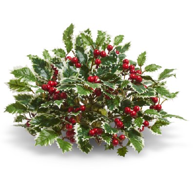 11" Round Faux Variegated Holly and Berries Half Orb