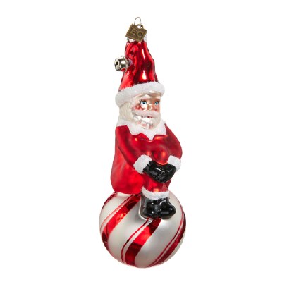 6" Santa Sitting on a Ball Glass Ornament
