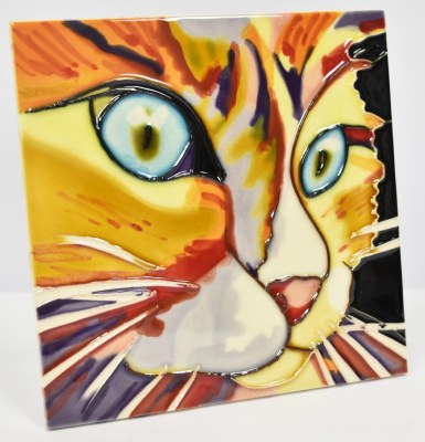 8" Sq Multicolor Cat Face Tile