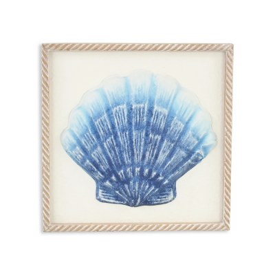 12" Sq Blue Scallop Shell Metal Coastal Wall Art Plaque