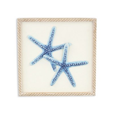 12" Sq Blue Starfish Metal Coastal Wall Art Plaque