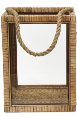 29" Large Square Wood and Glass Lantern