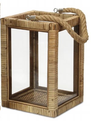 23" Small Square Wood and Glass Lantern