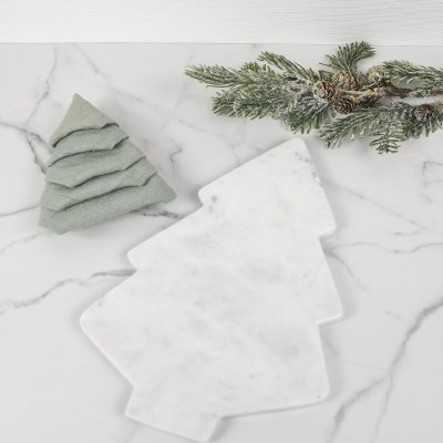 14" White Marble Christmas Tree Shape Cutting Board