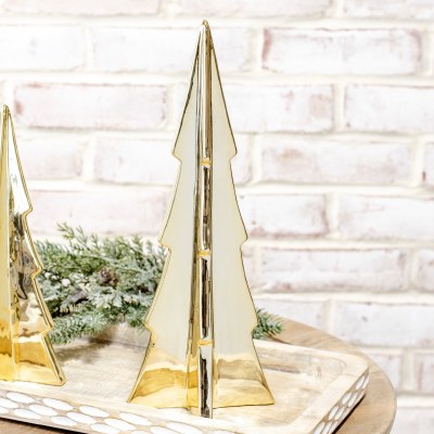 12" Gold Modern Ceramic Christmas Tree Statue