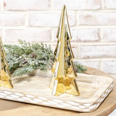 9" Gold Modern Ceramic Christmas Tree Statue