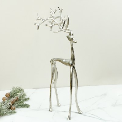 23" Silver Metal Long Leg Reindeer Statue