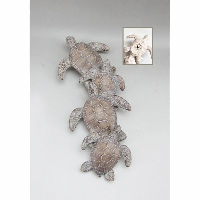 14" x 6" Taupe Polyresin Four Sea Turtles Coastal Wall Art Plaque