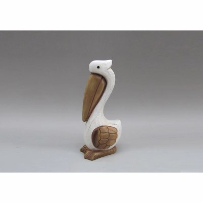 8" White and Brown Polyresin Pelican Statue