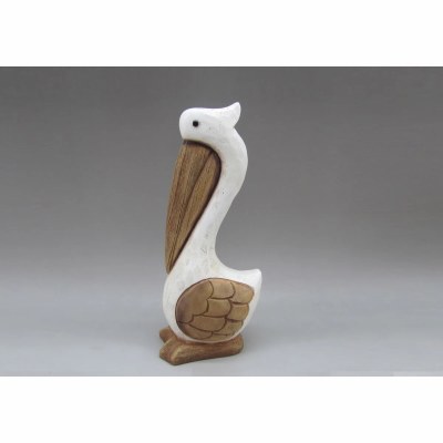12" White and Brown Polyresin Pelican Statue