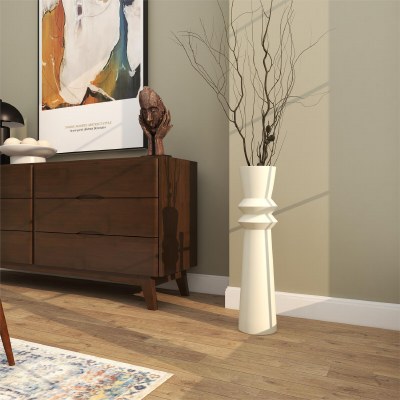 32" Cream Modern Metal Vase