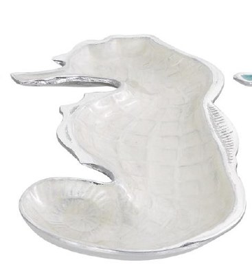 11" Silver and White Metal Seahorse Dish