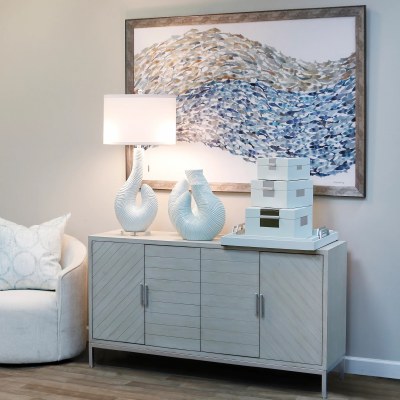 36" Light Blue Ceramic Ridged Table Lamp