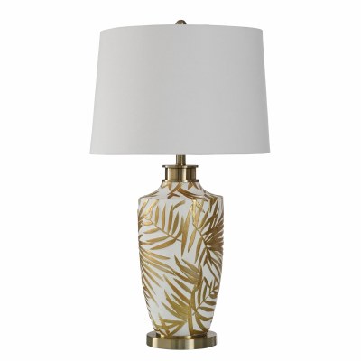 32" Gold Palm Fronds on White Coastal Table Lamp