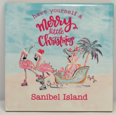 6" Square "Have Yourself a Merry Little Christmas" Sanibel Island Famingos on the Beach Christmas Tile