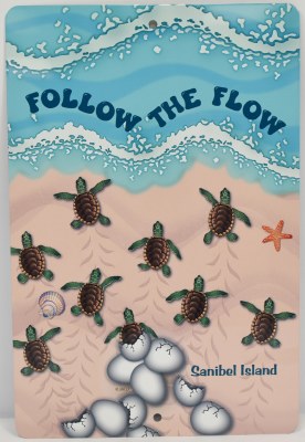 12" x 8" Sanibel Island "Follow the Flow" Sea Turtle Hatchlings Metal Wall Plaque