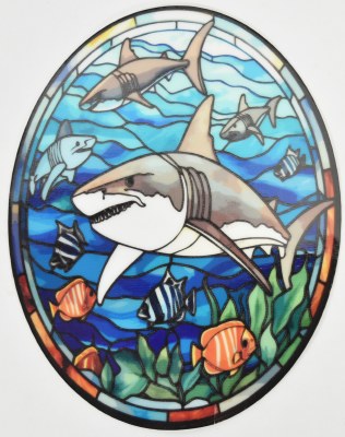 5" Oval Multicolor Shark Window Cling