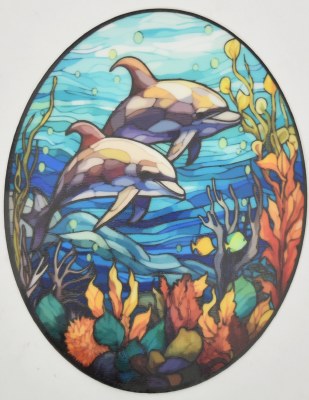 5" Oval Multicolor Dolphins Window Cling