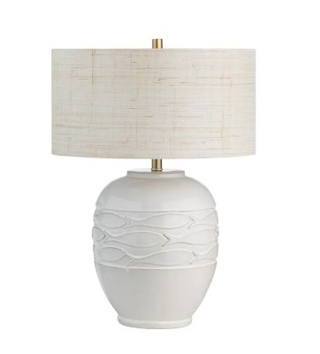 26" White Fish Pattern Ceramic Table Lamp