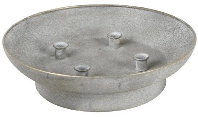 15" Round Gray Metal Three Taper Candle Holder Dish