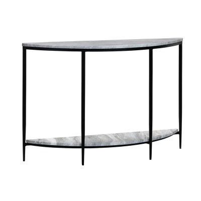 47" Gray Marble Arc and Black Metal Legs Console Table