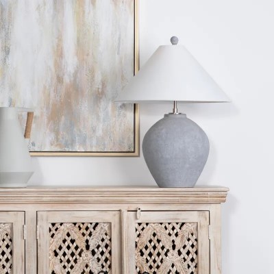 29" Gray Textured Polyresin Table Lamp With a Cone Shade