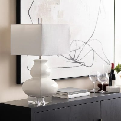 30" Gloss White With a Clear Base Ceramic Table Lamp